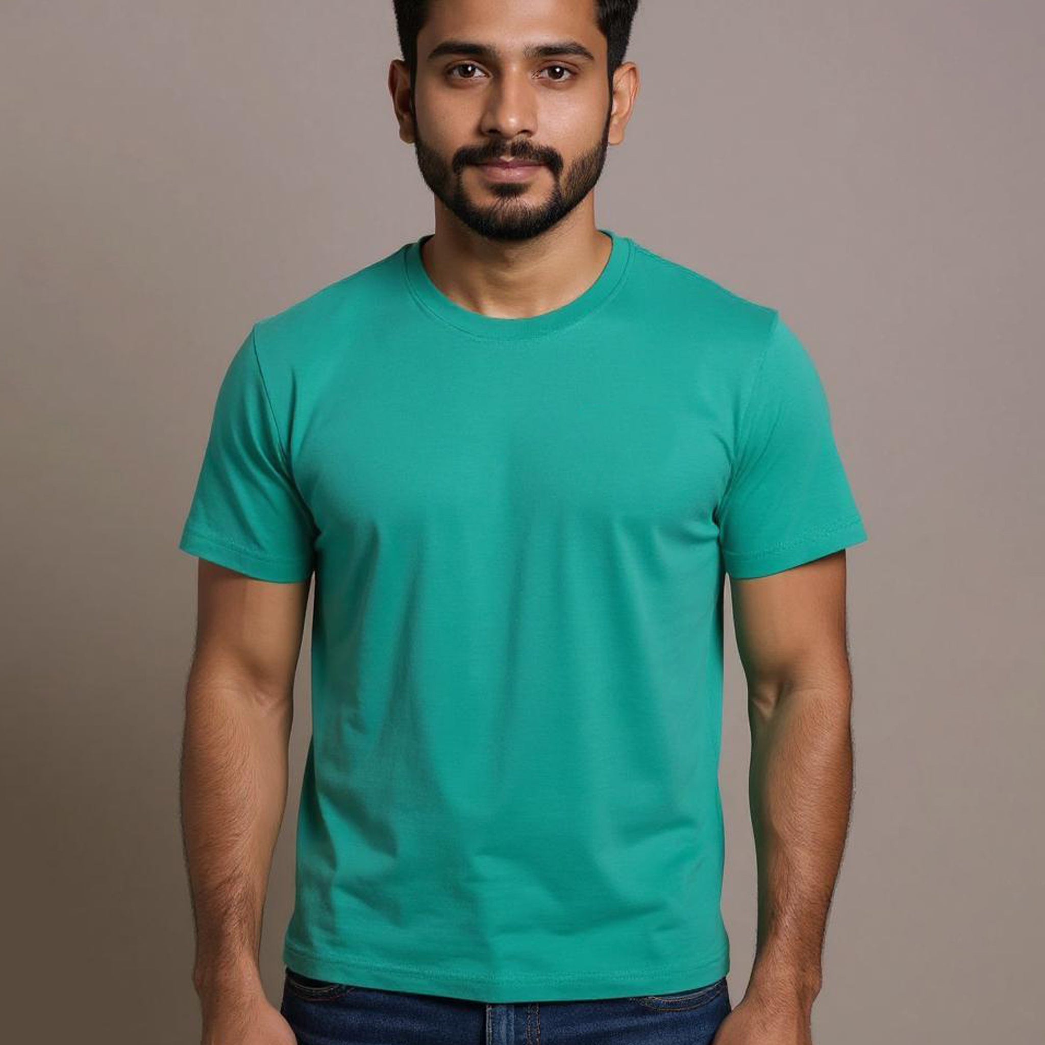 Jase Turquoise Green  Color Cotton Jersey Half Sleeve Round Neck Tshirt