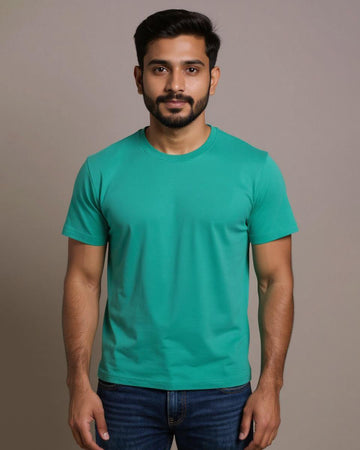 Jase Turquoise Green  Color Cotton Jersey Half Sleeve Round Neck Tshirt