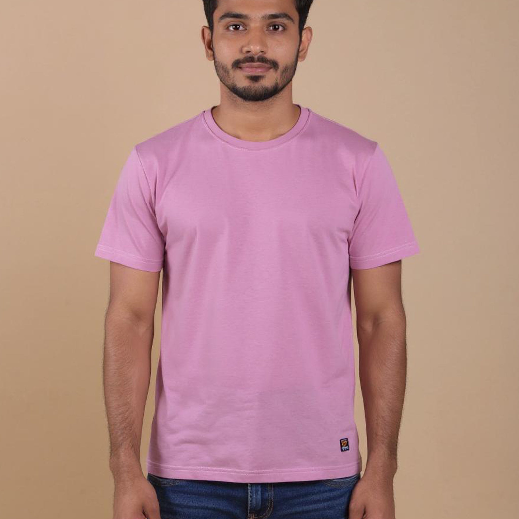 Nativebull Men's Solid Round Neck Half Sleeve Cotton T-Shirt - Pink