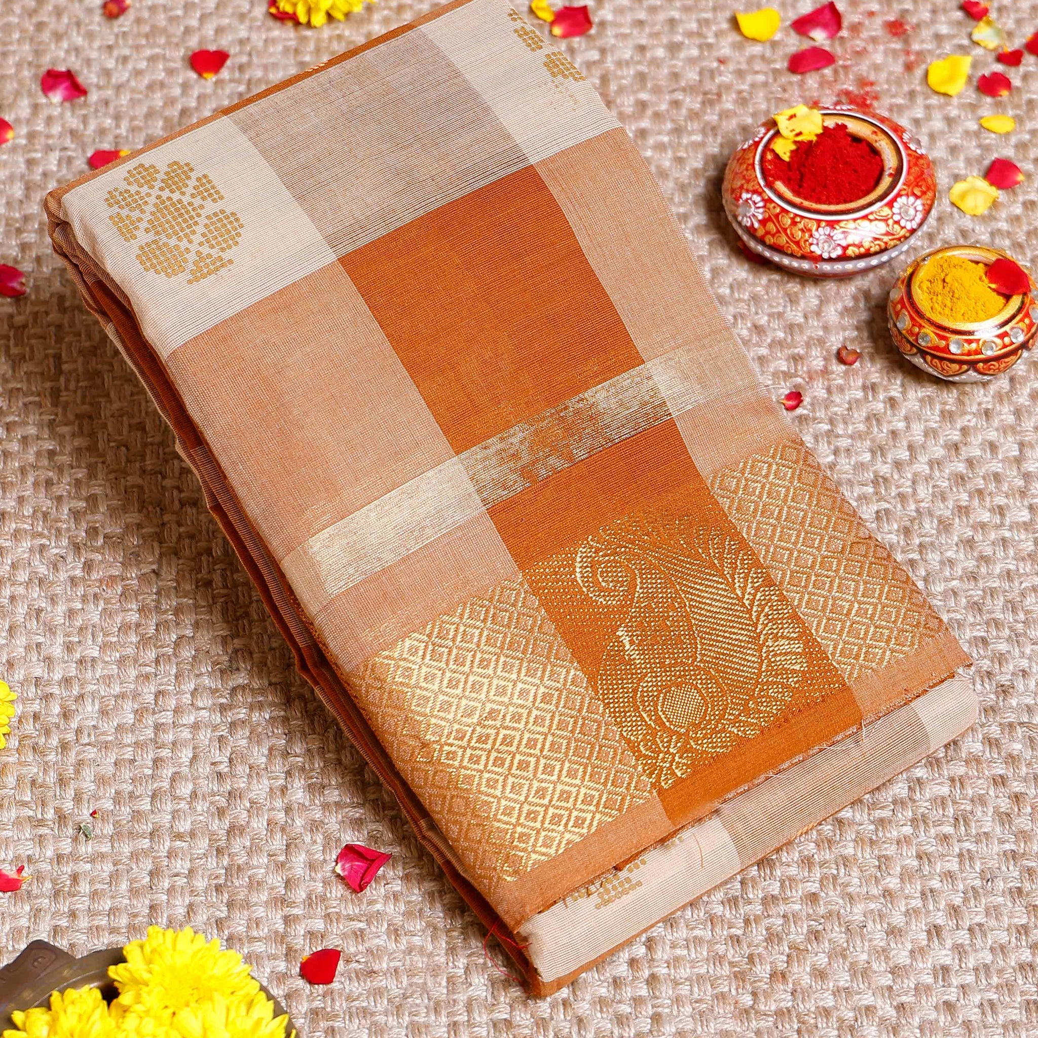 Elegant Chettinad Cotton Saree with Checks and Rich Zari Woven Pallu - Multi