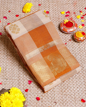Elegant Chettinad Cotton Saree with Checks and Rich Zari Woven Pallu - Multi