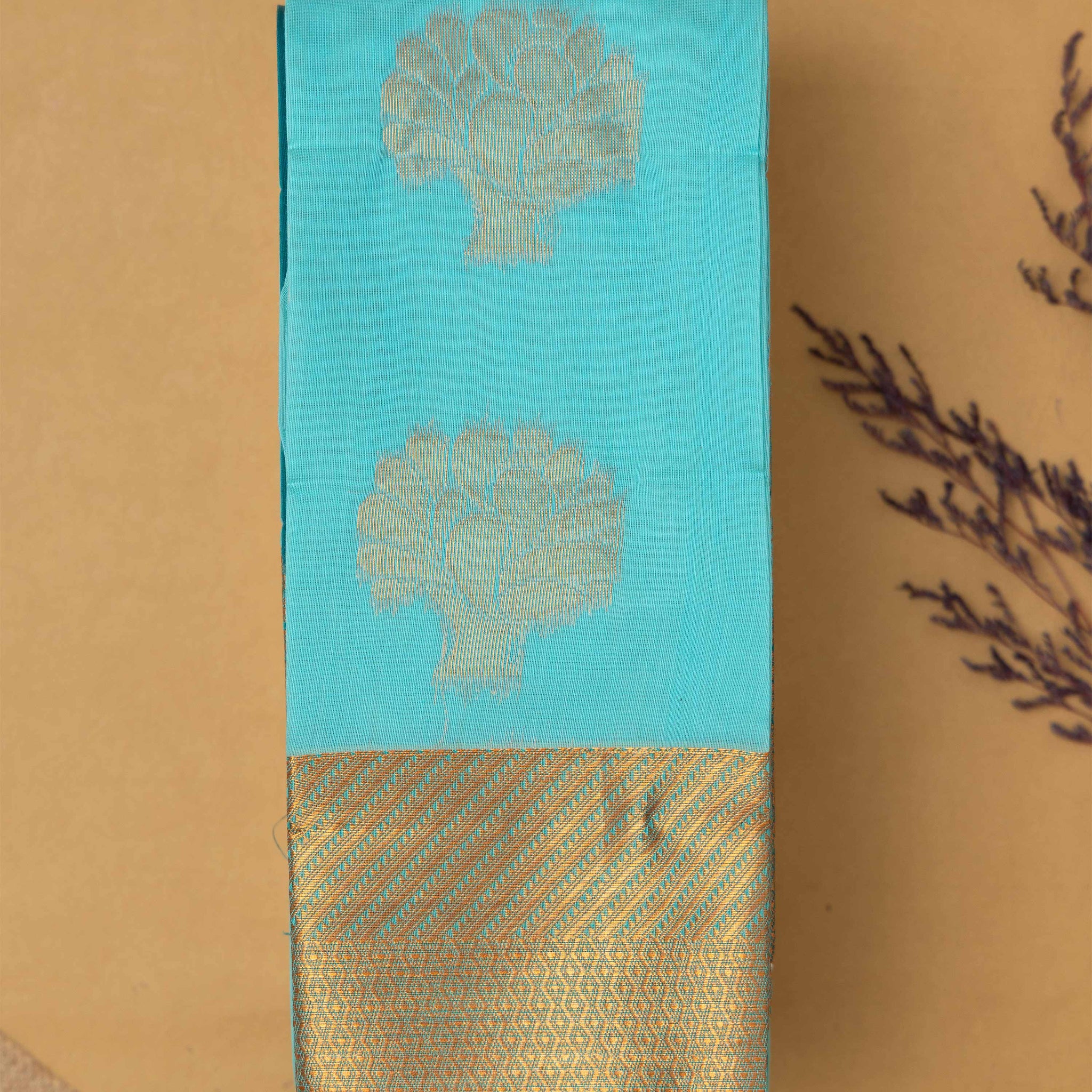 Exquisite Silk Cotton Saree With Motif Designs - Blue