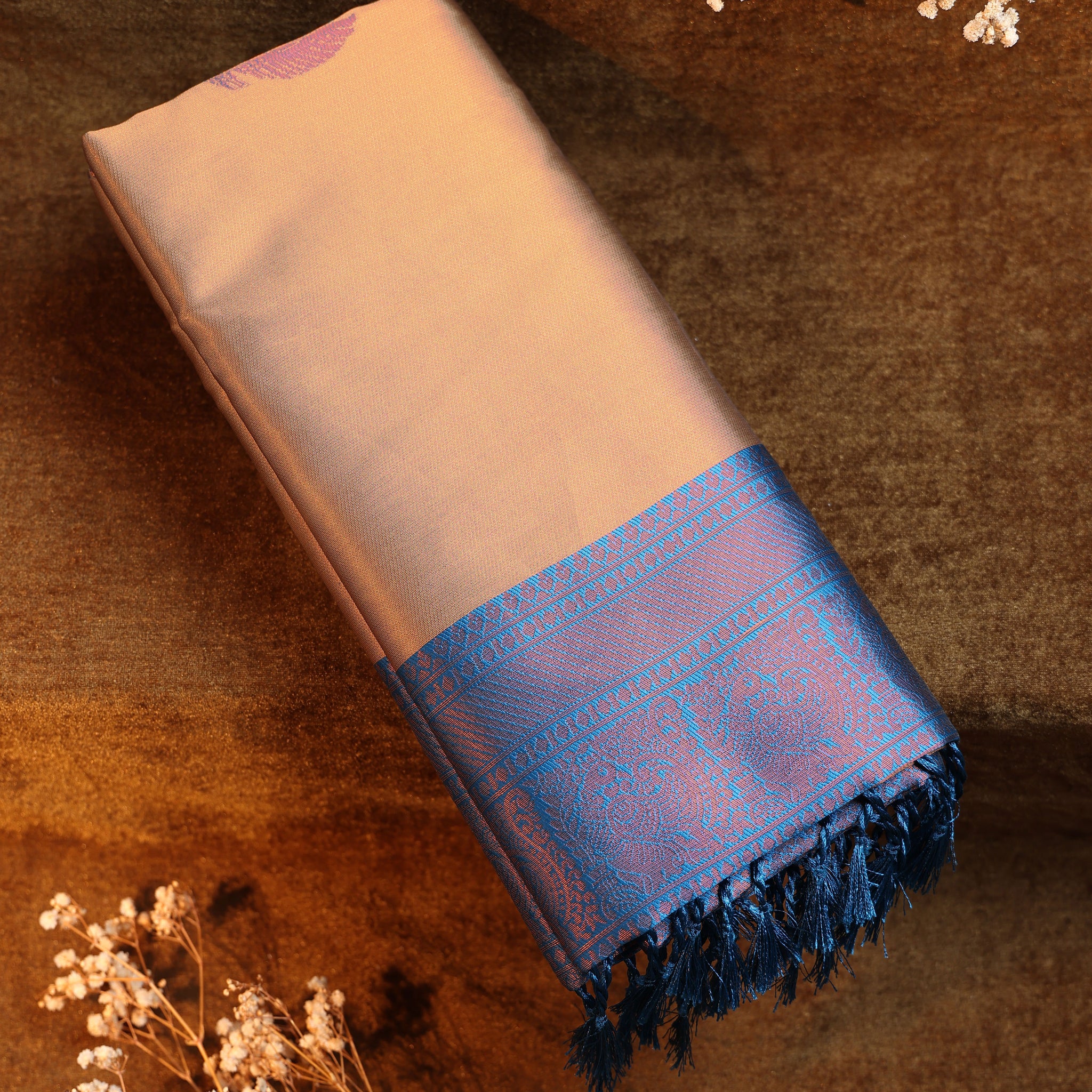 Zari Woven Litchi Silk Saree - Copper