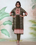 Women’s Readymade Zigzag and Striped Printed Straight Kurta Salwar Suit Set with Round Neck 3/4th Sleeves and Designer Printed Dupatta, Light Green