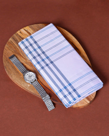 999 Brand Men's Premium Cotton Striped Lungi Stitched - White