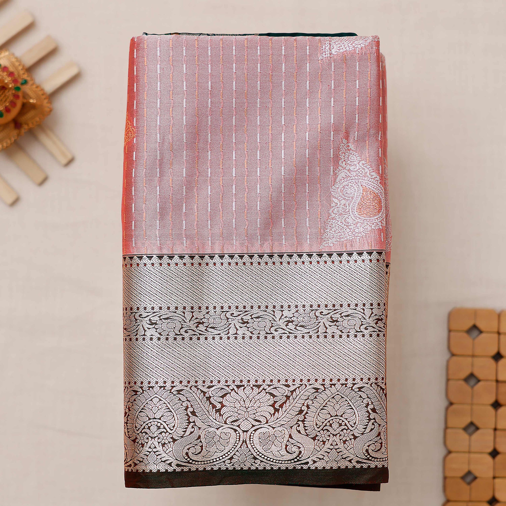 Ethnic Striped Design Soft Silk Saree - Pink