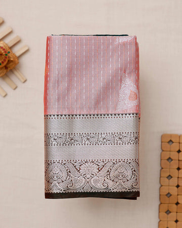 Ethnic Striped Design Soft Silk Saree - Pink