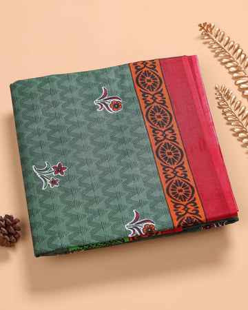 Green Voile Cotton Saree Without Blouse