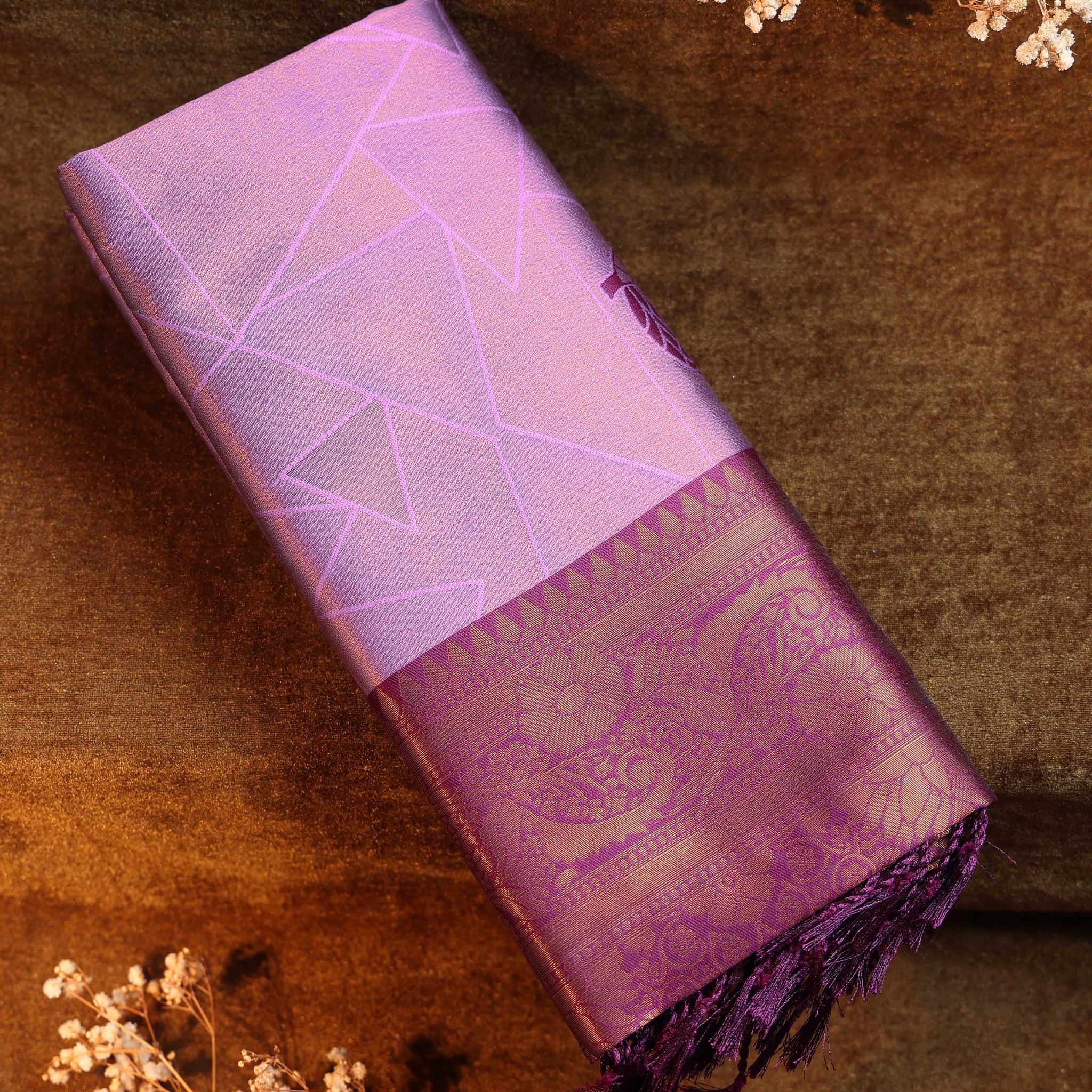 Zari Woven Litchi Silk Saree - Lavender