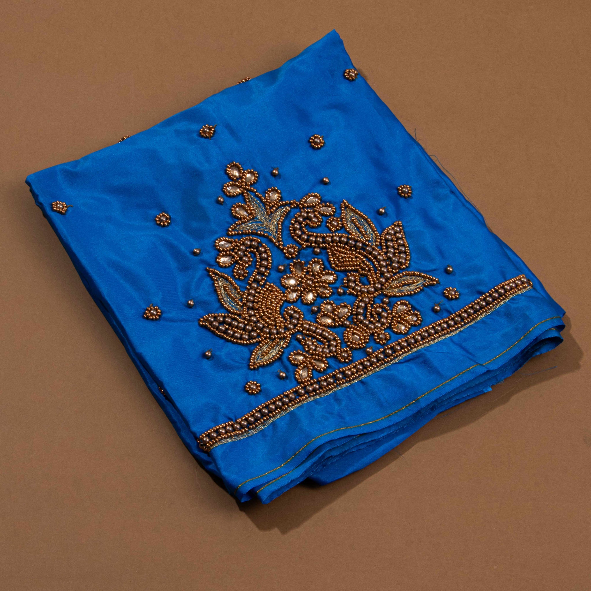 Blue Embroidered Unstitched Blouse Material