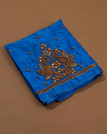 Blue Embroidered Unstitched Blouse Material