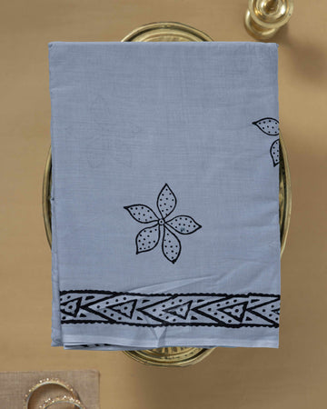 Grey Colour Mul Mul Cotton Saree