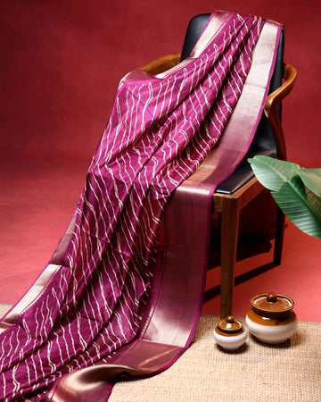 Elegant Dola Saree with Leheriya Inspired Print and Classic Zari Woven Border - Wine