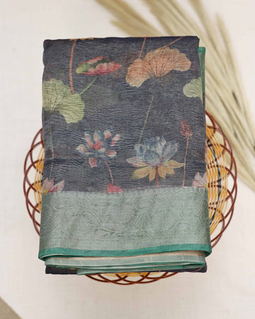Dark Grey Color Printed Tissue Saree
