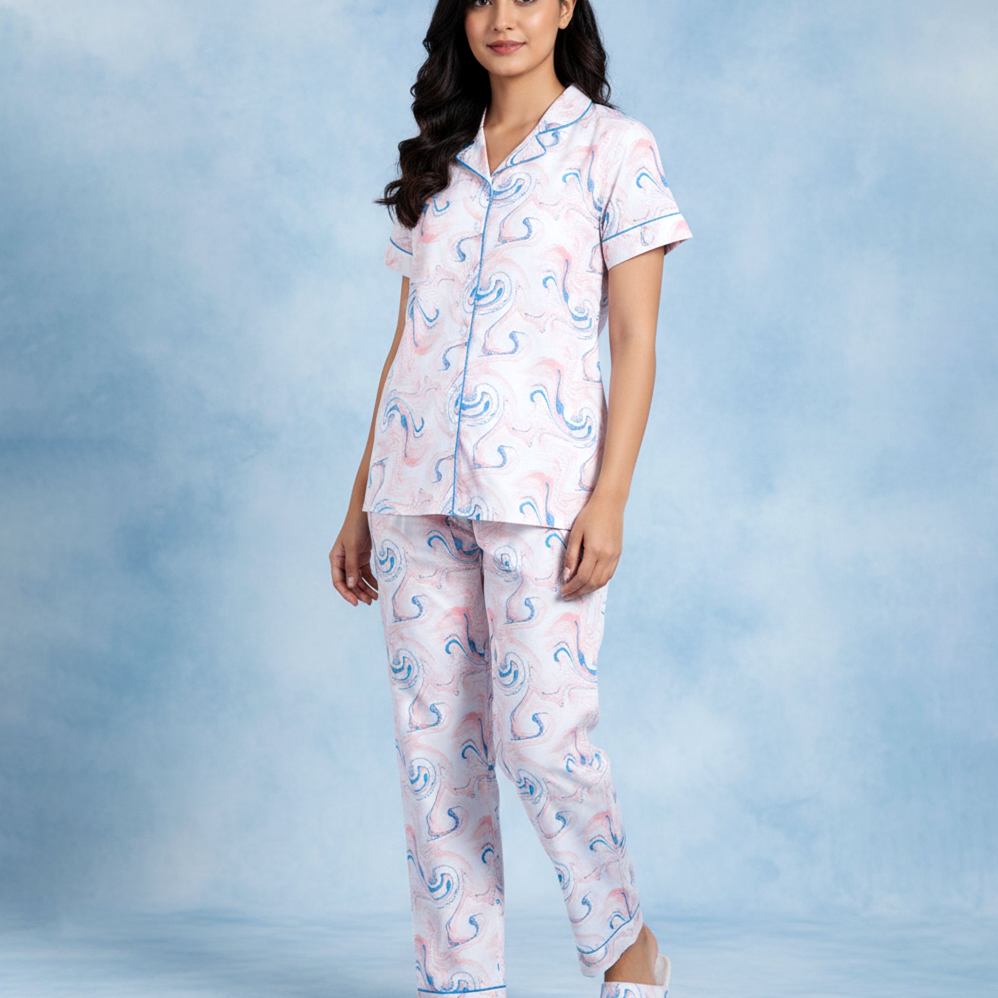 Women's Printed Short Sleeve Night Wear - Pink