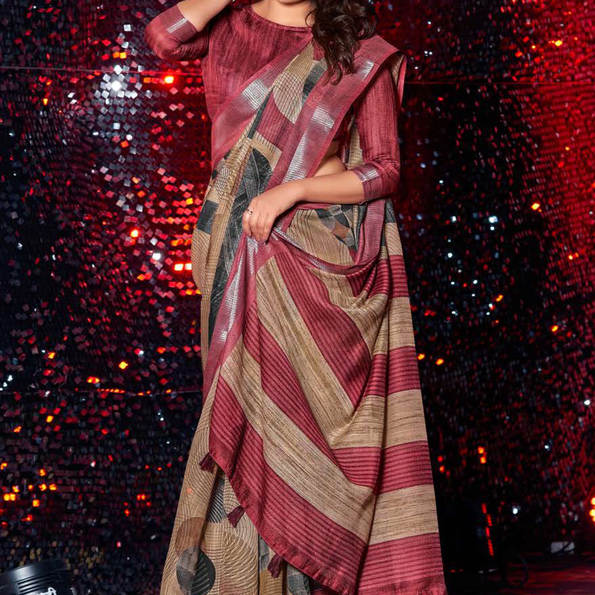 Dark Red Color Uniform Saree - U25