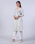 Women's Elegant Floral Print Straight Kurta with Palazzo Set, Off White
