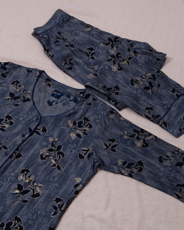 Grey Colour Printed Night Wear