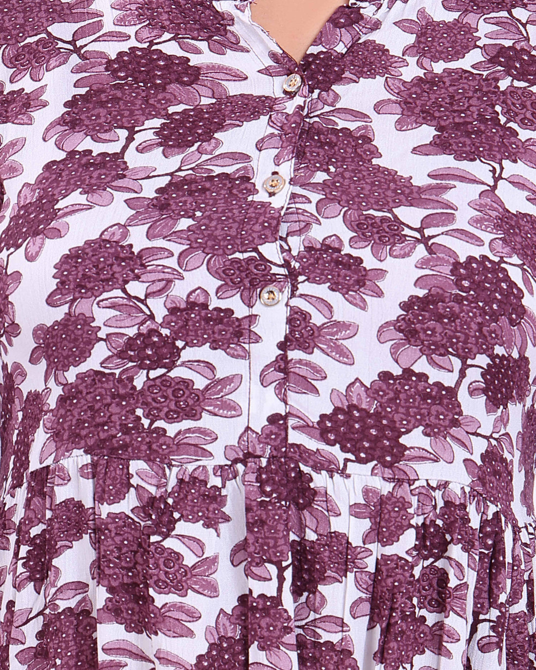 Floral Printed Straight Kurta with Mandarin Collar and 3/4th Sleeves - Purple