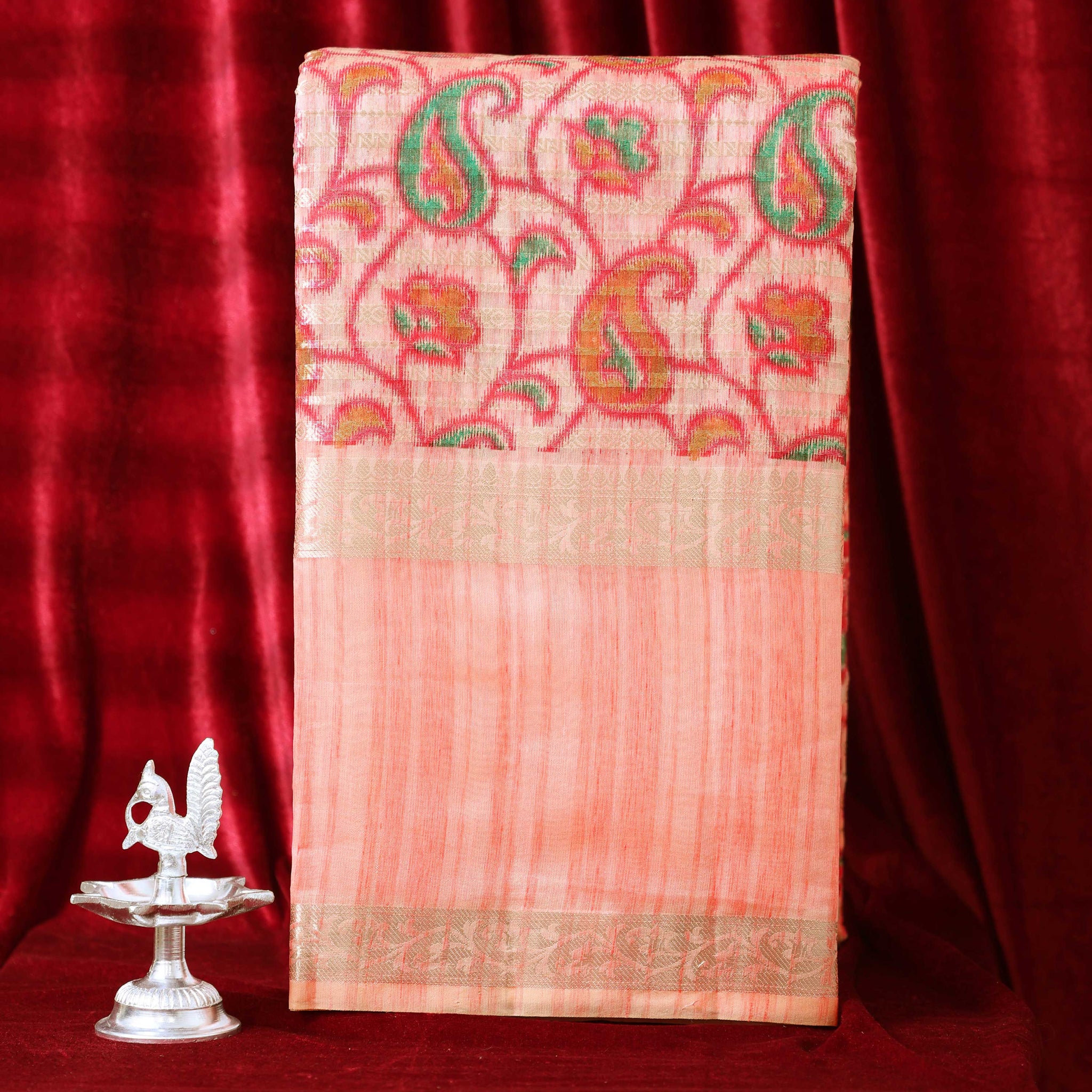 Elegance in Floral Print Semi Silk Saree  - Peach