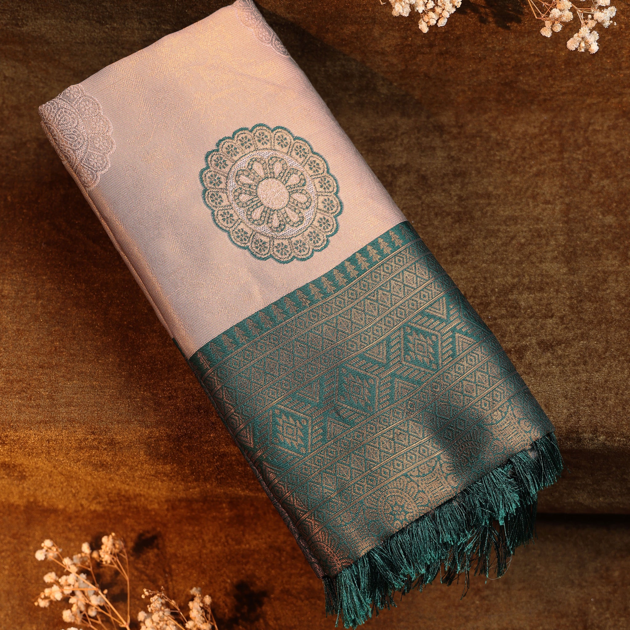 Zari Woven Litchi Silk Saree - Copper