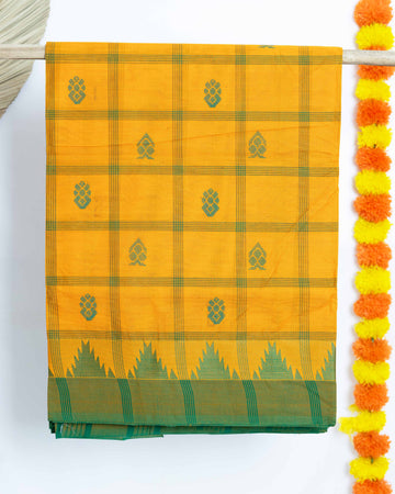Yelllow Checked Design Venkatagiri Cotton Saree