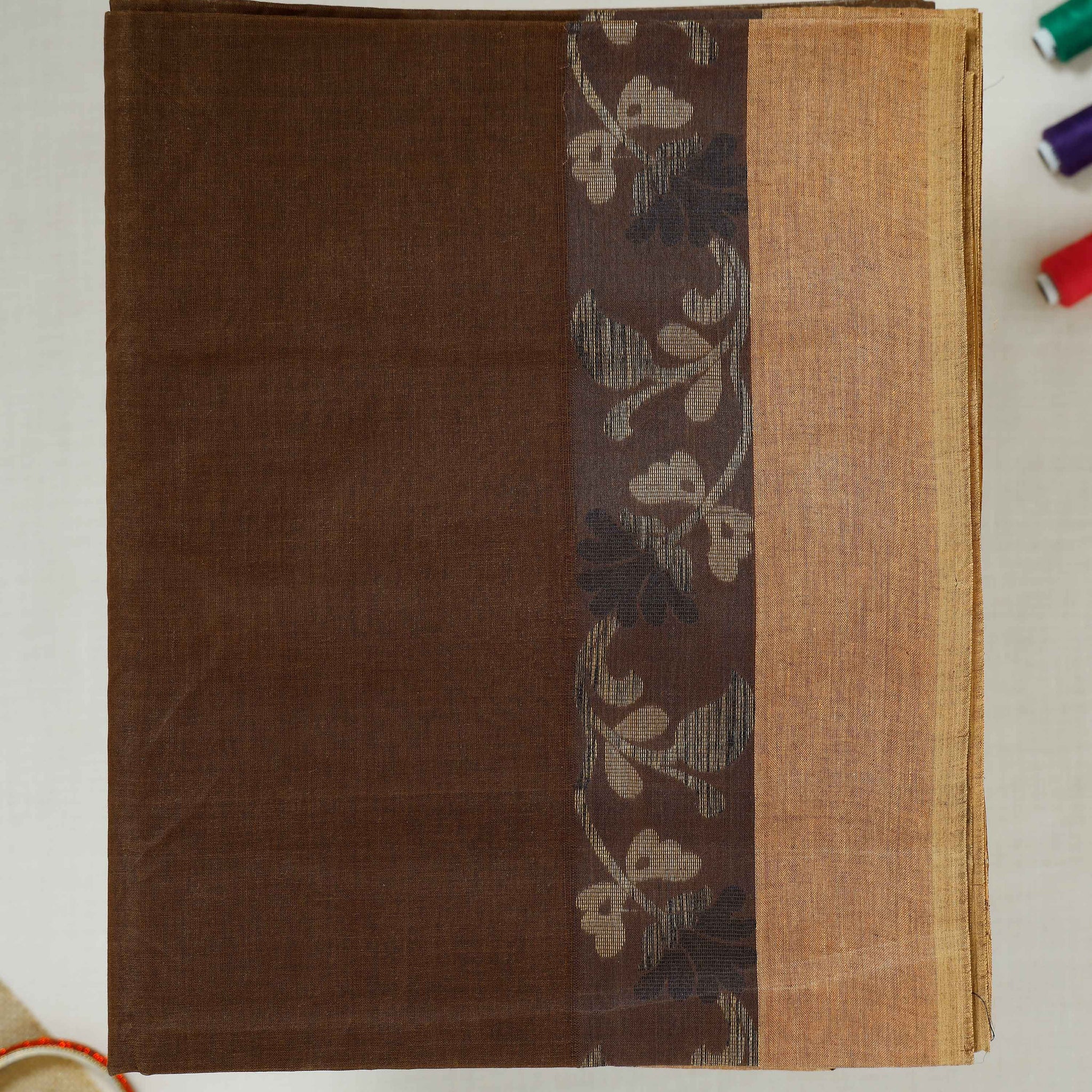 Dark Brown Color Bengal Cotton Saree