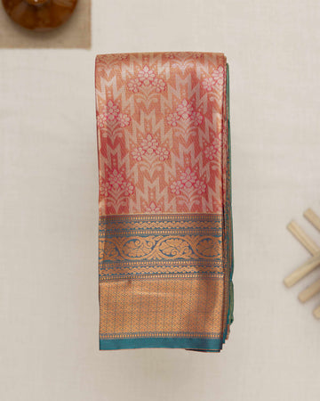 Peach Printed Kanchipuram Tissue Saree