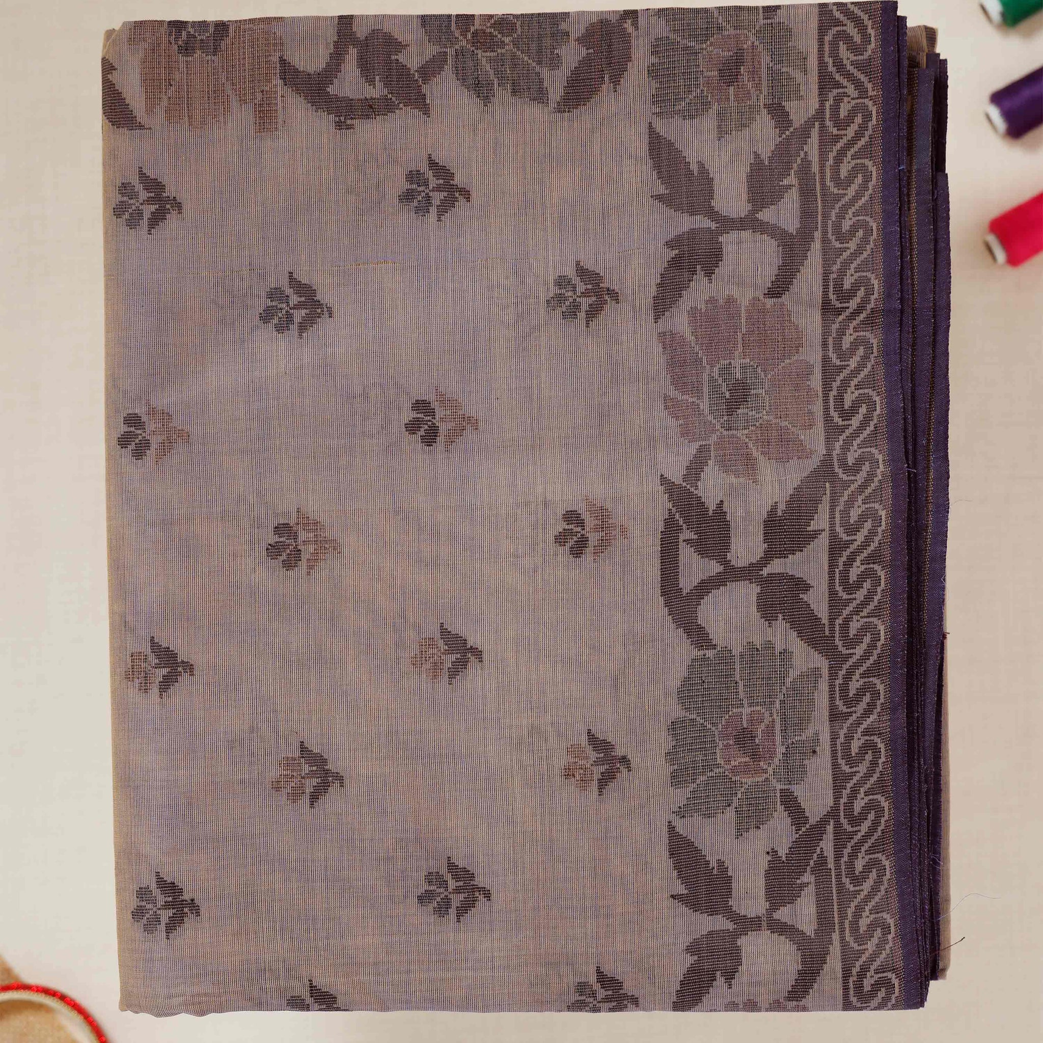 Purple Floral Printed Bengal Cotton Saree