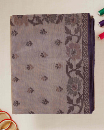 Purple Floral Printed Bengal Cotton Saree
