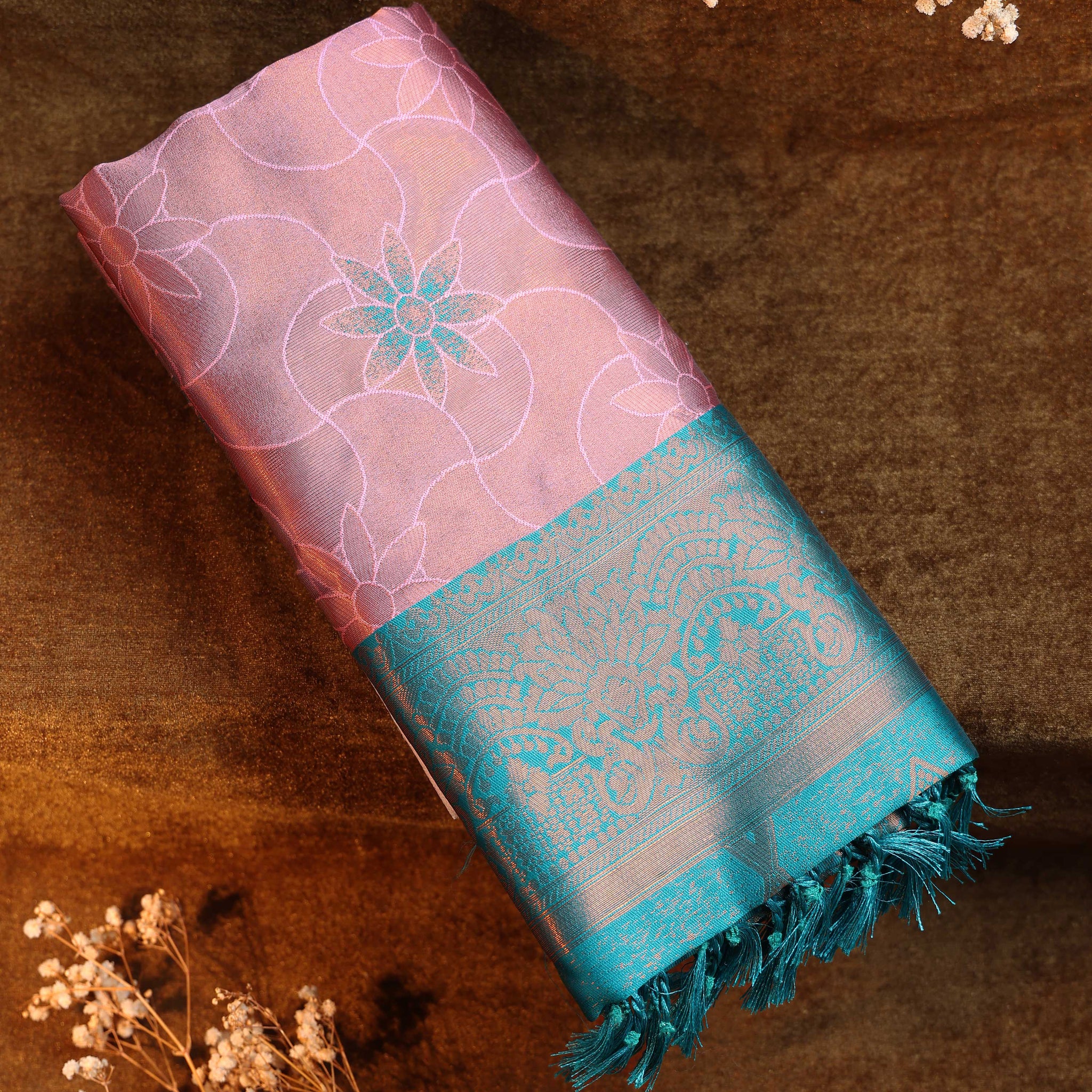 Zari Woven Litchi Silk Saree - Pink