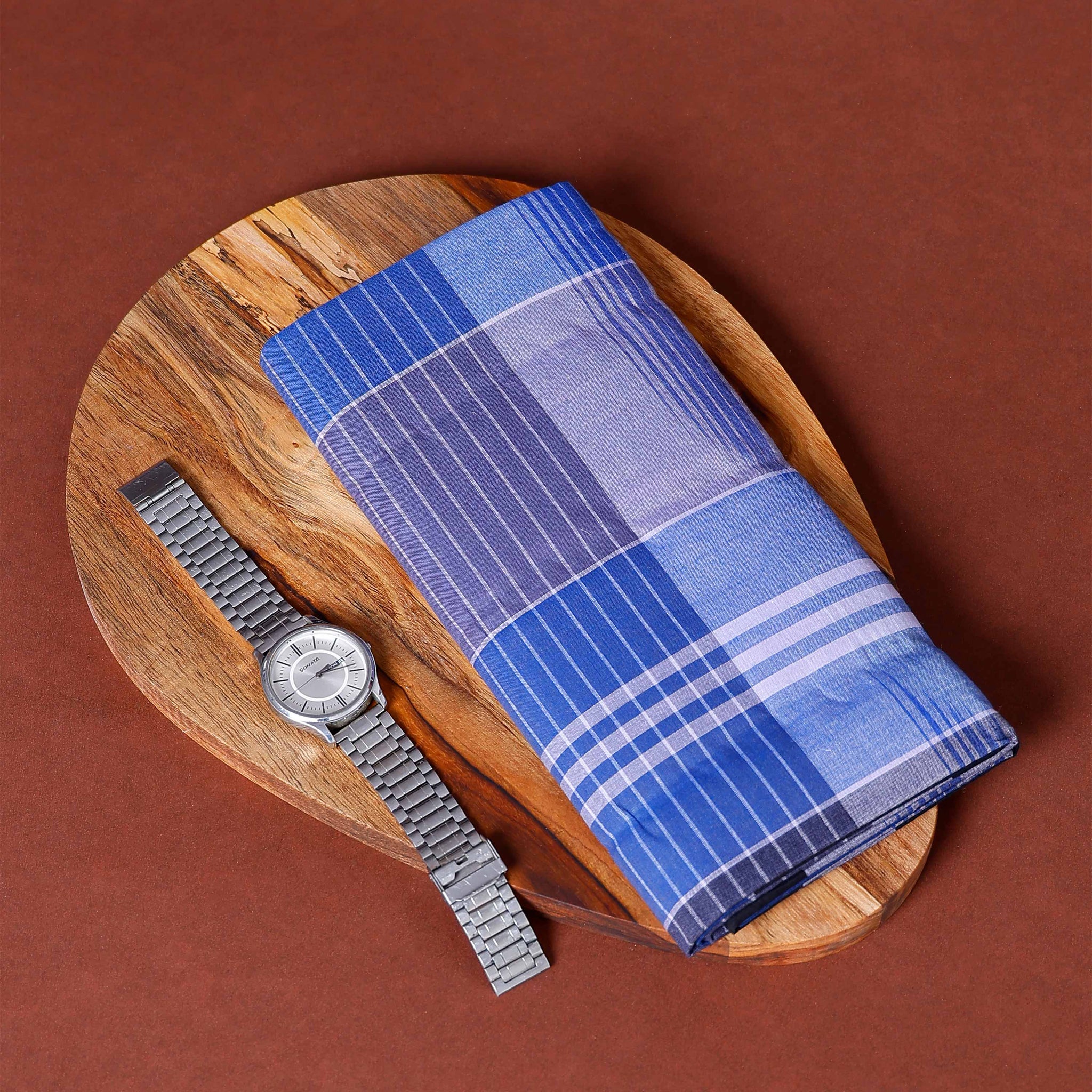JKT Brand Men's Premium Cotton Strypes Lungi Stitched - Blue