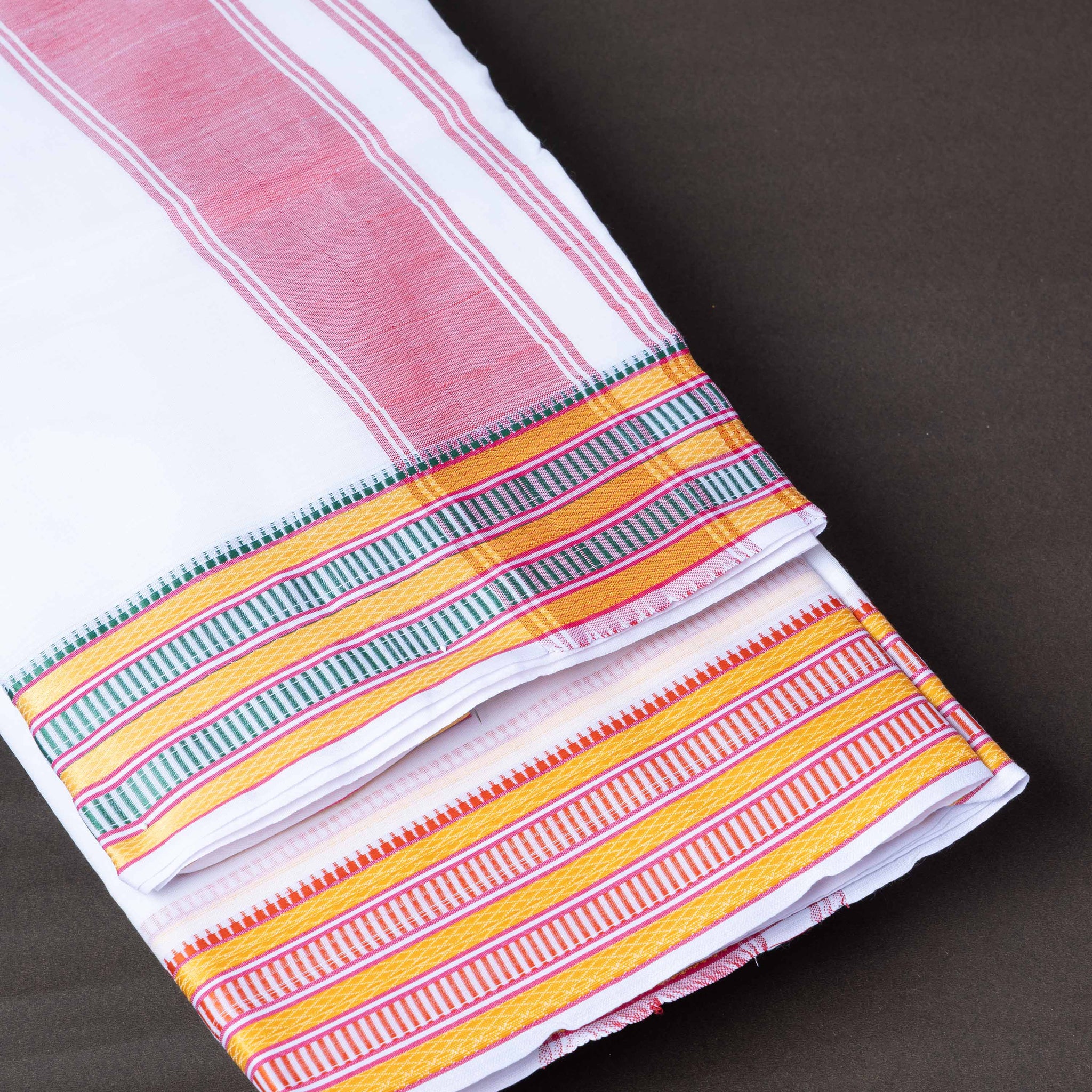 White Cotton Dhoti With Multi Border