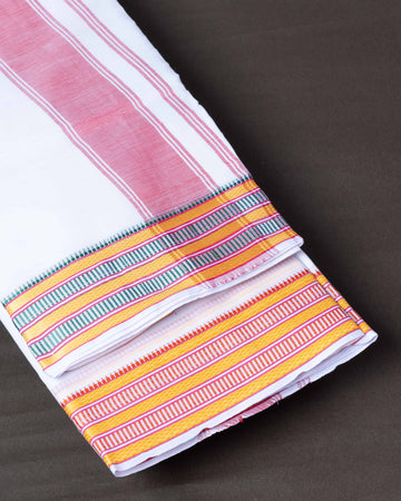 White Cotton Dhoti With Multi Border