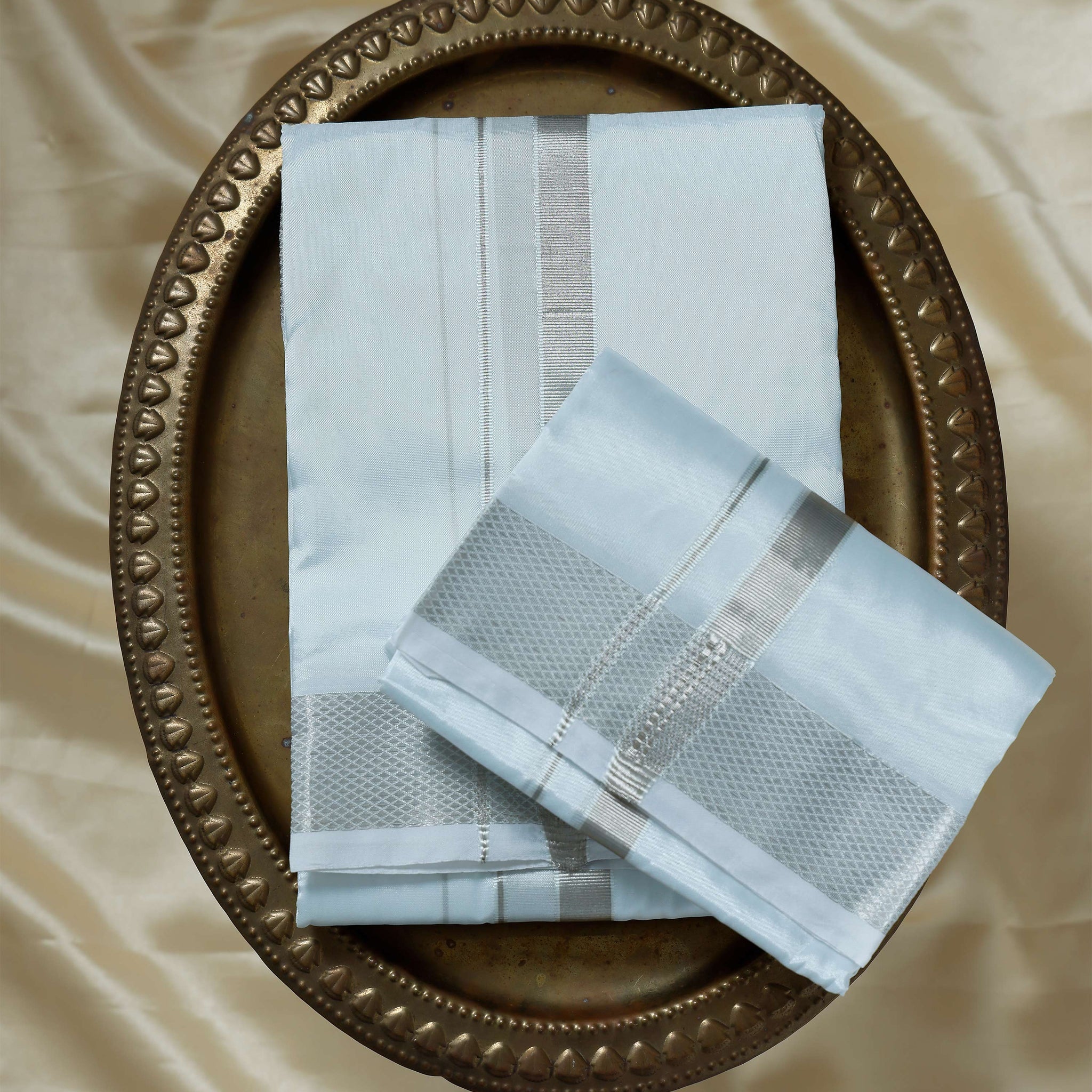 Silver Color Silk Dhoti Set