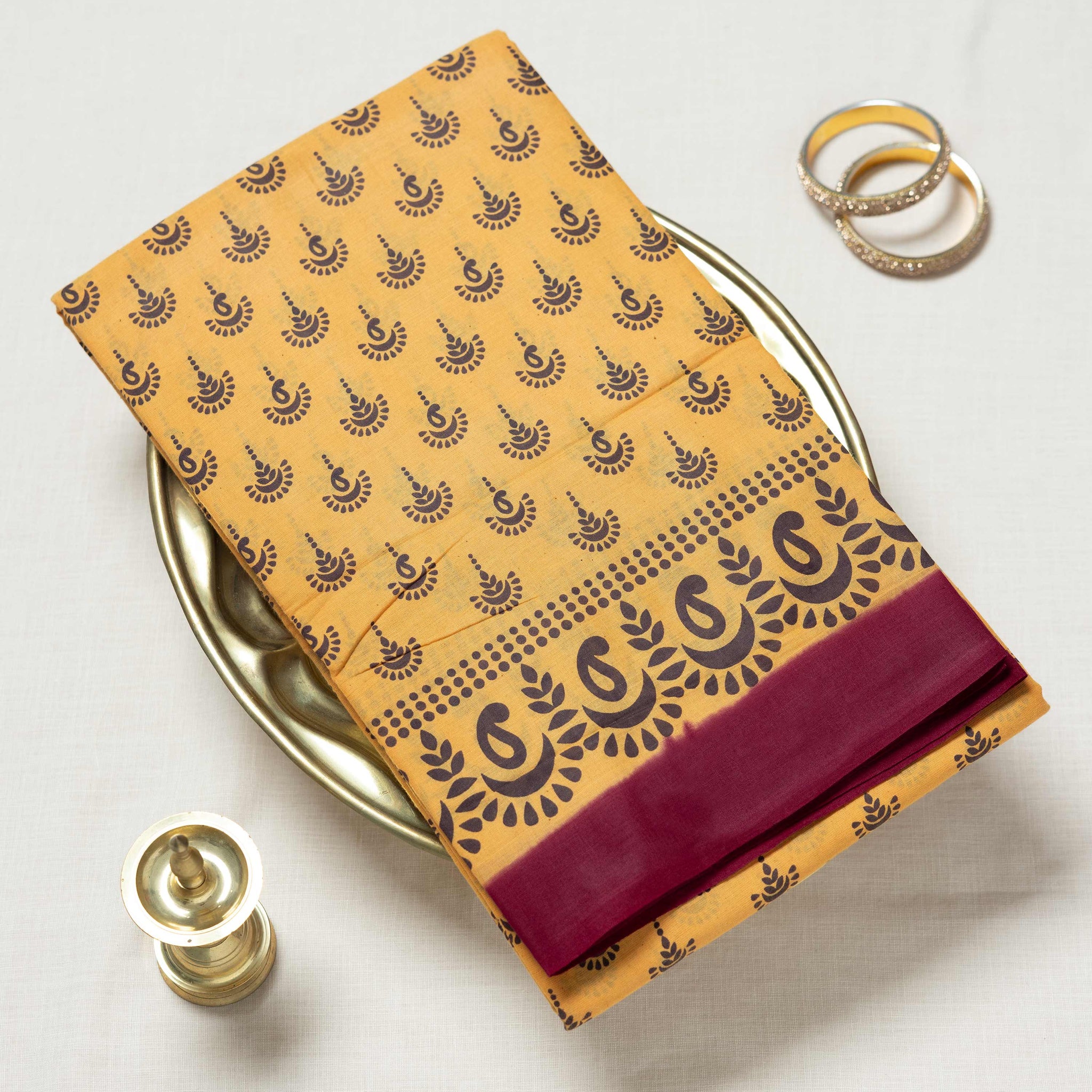 Yellow Printed Sungudi Cotton Saree