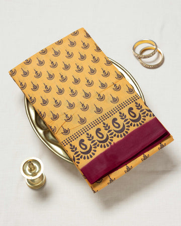 Yellow Printed Sungudi Cotton Saree