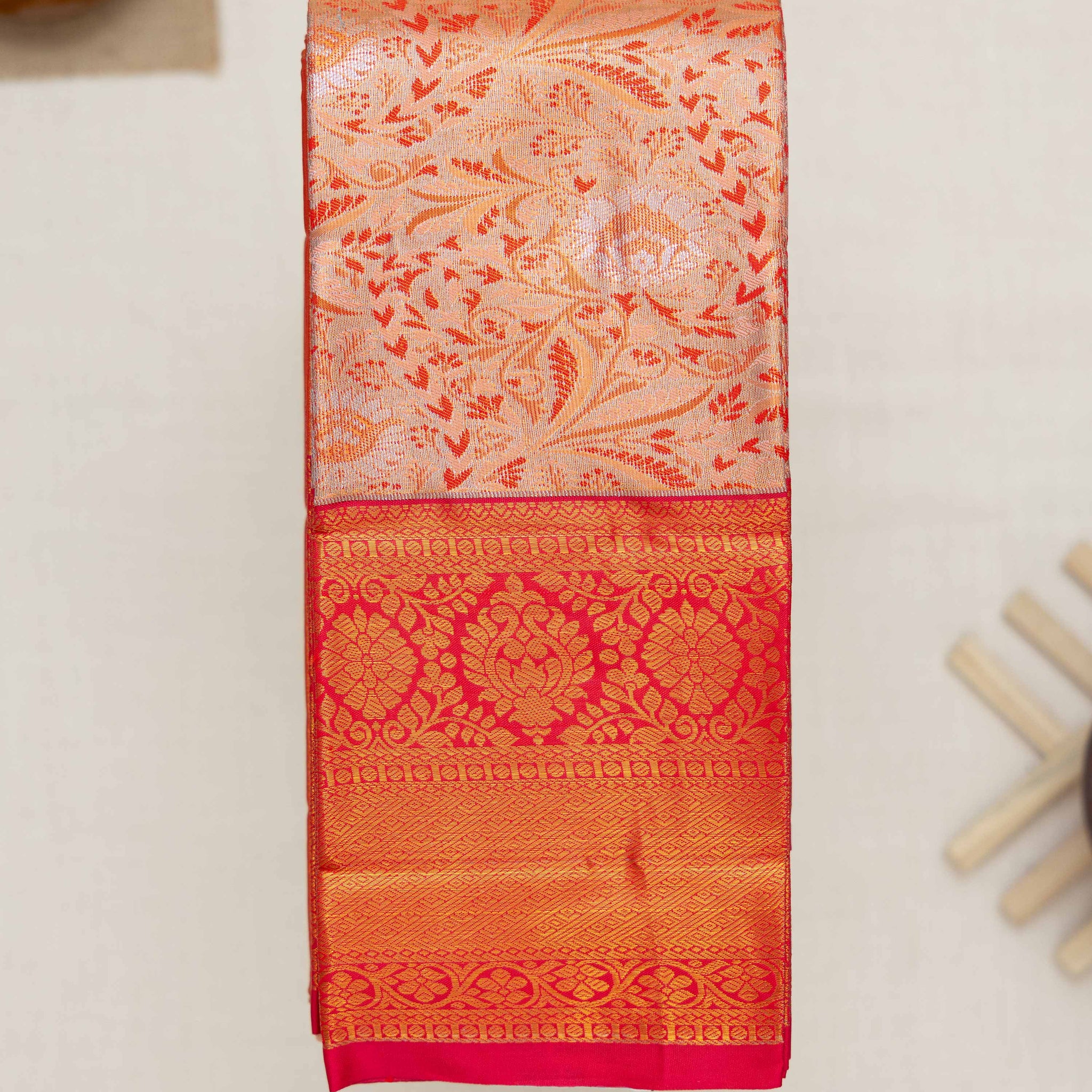 Copper Printed Kanchipuram Tissue Saree