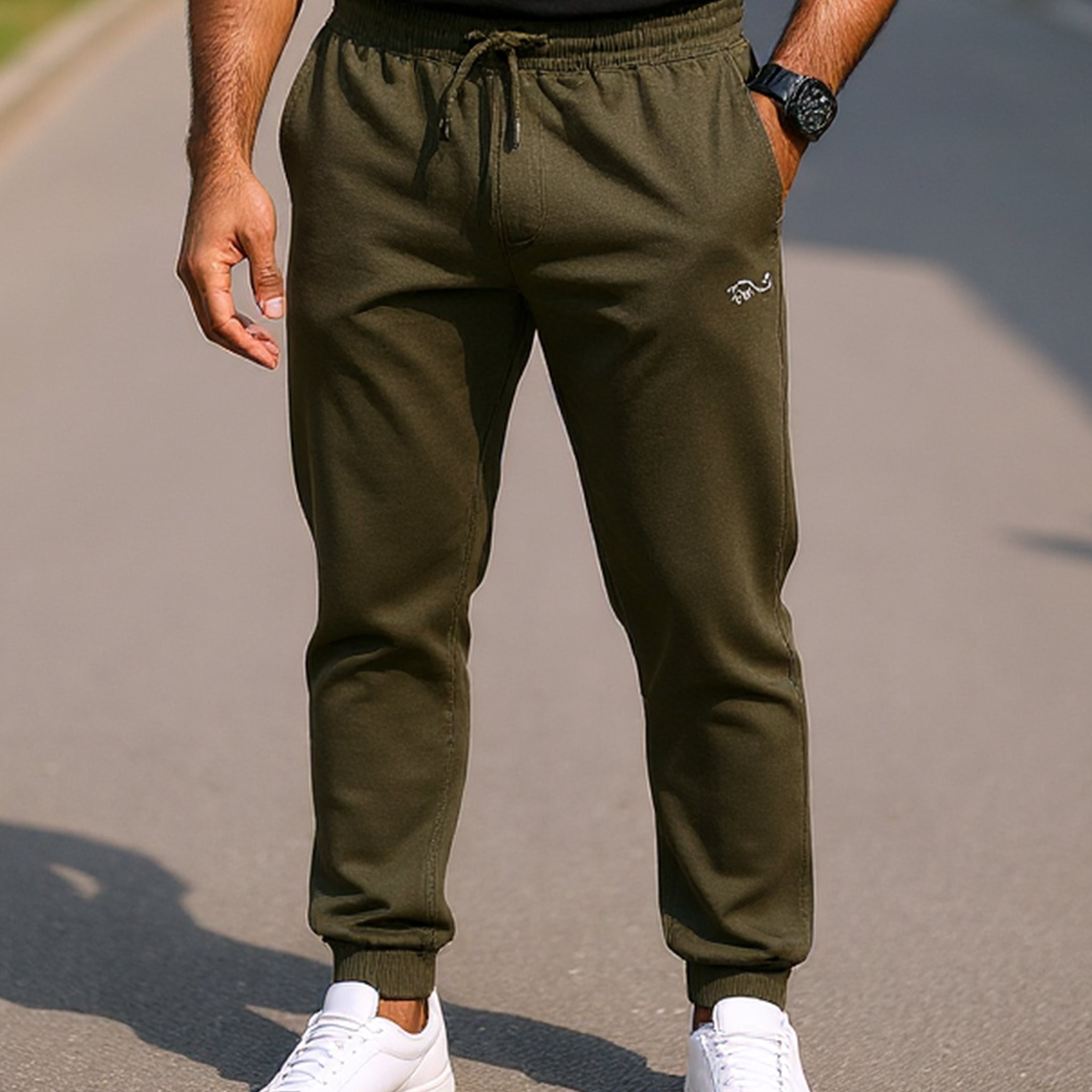 Men’s Jogger-Style Track Pant with Ribbed Cuffs and Adjustable Drawstring - Green