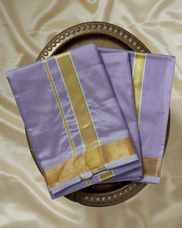 Purple Color Silk Dhoti With 2.40 Meter Shirt Bit & Towle