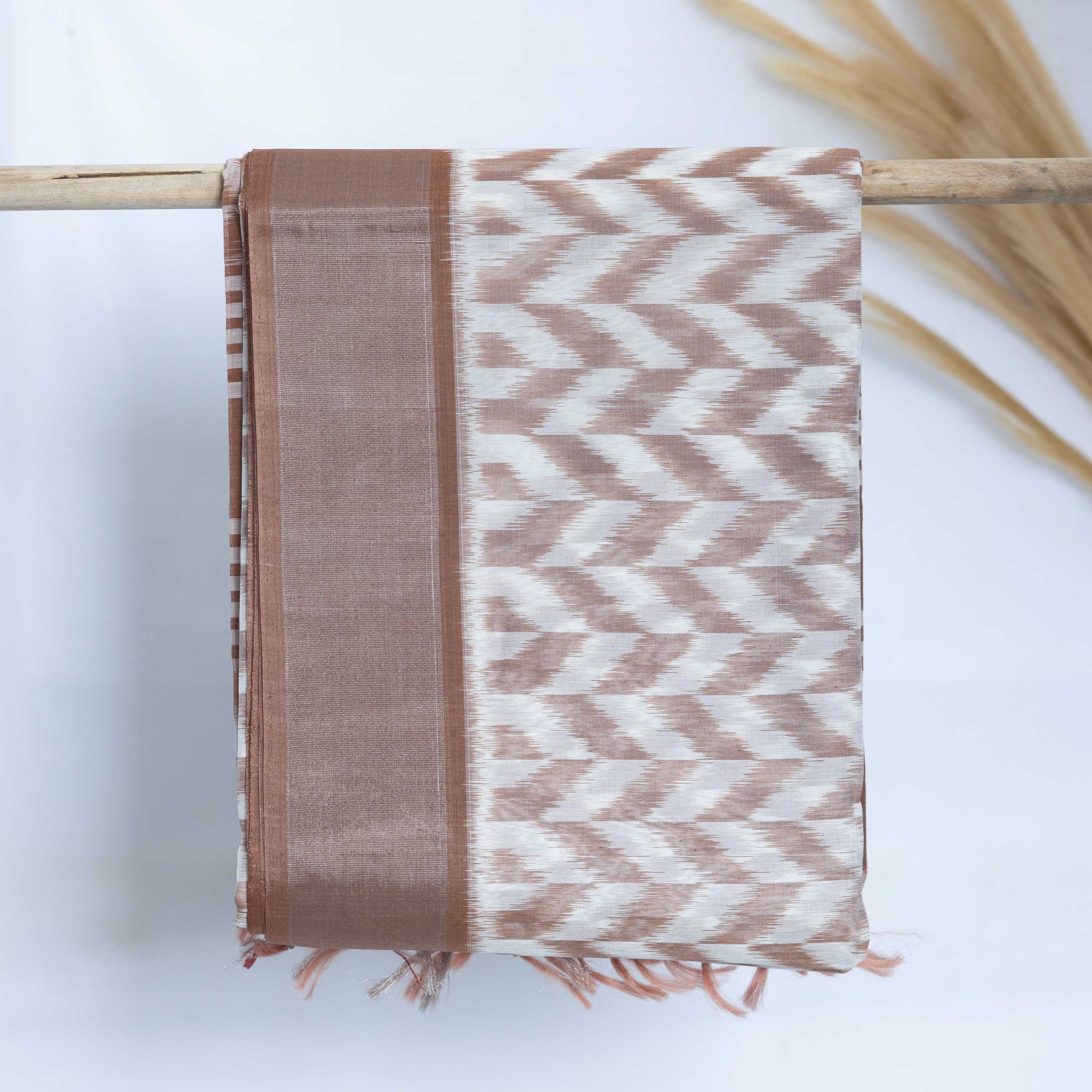 Handloom Pochampally Ikkat Cotton Saree - Brown