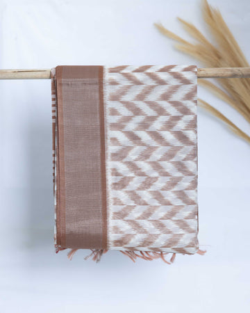 Handloom Pochampally Ikkat Cotton Saree - Brown