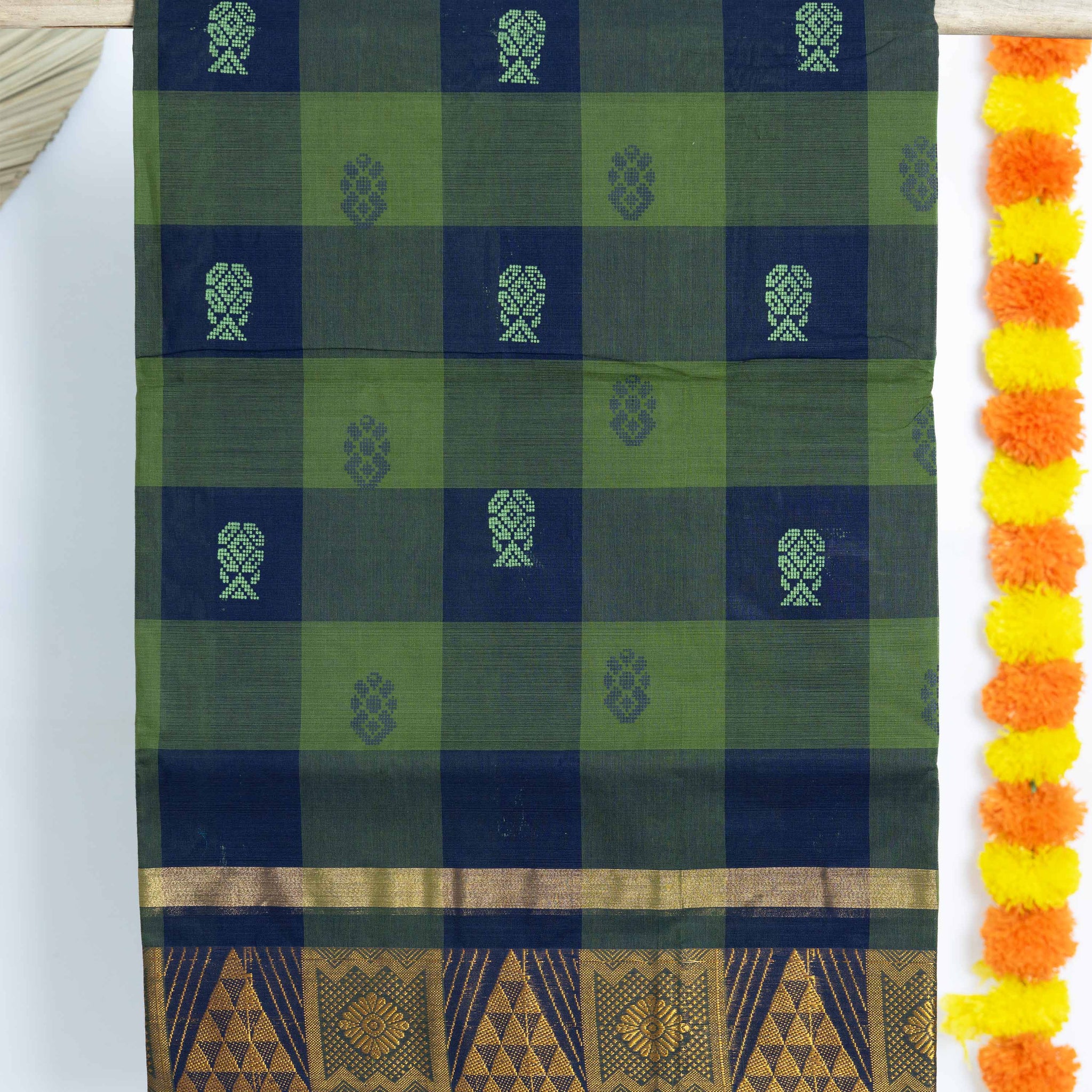 Checked Venkatagiri Cotton Saree with Traditional Zari Border - Multi