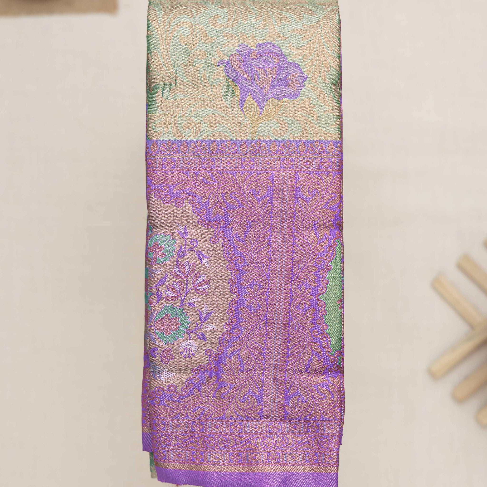 Green Printed Kanchipuram Tissue Saree