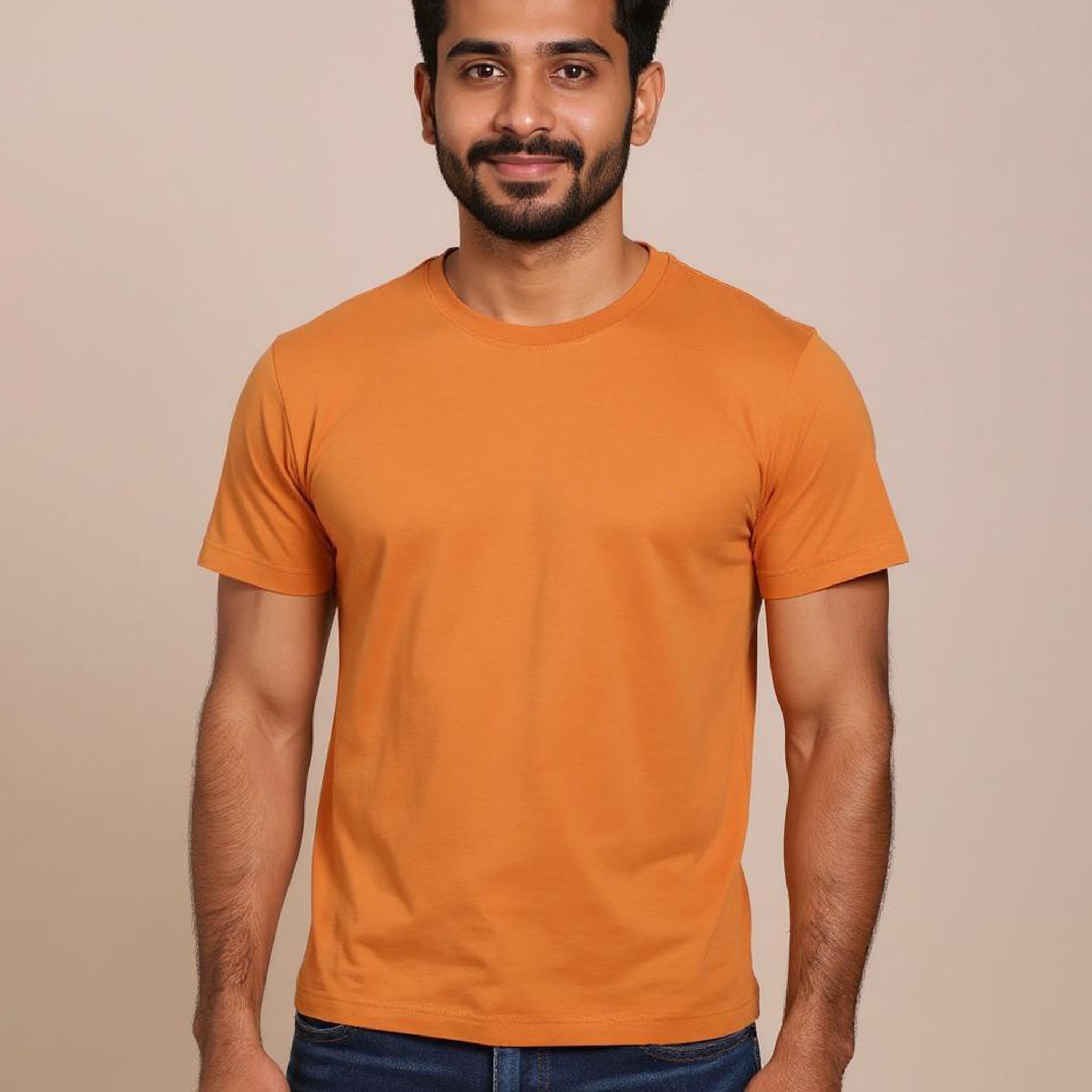 JASE Men's Solid Round Neck Half Sleeve Regular Fit T-Shirt - Orange