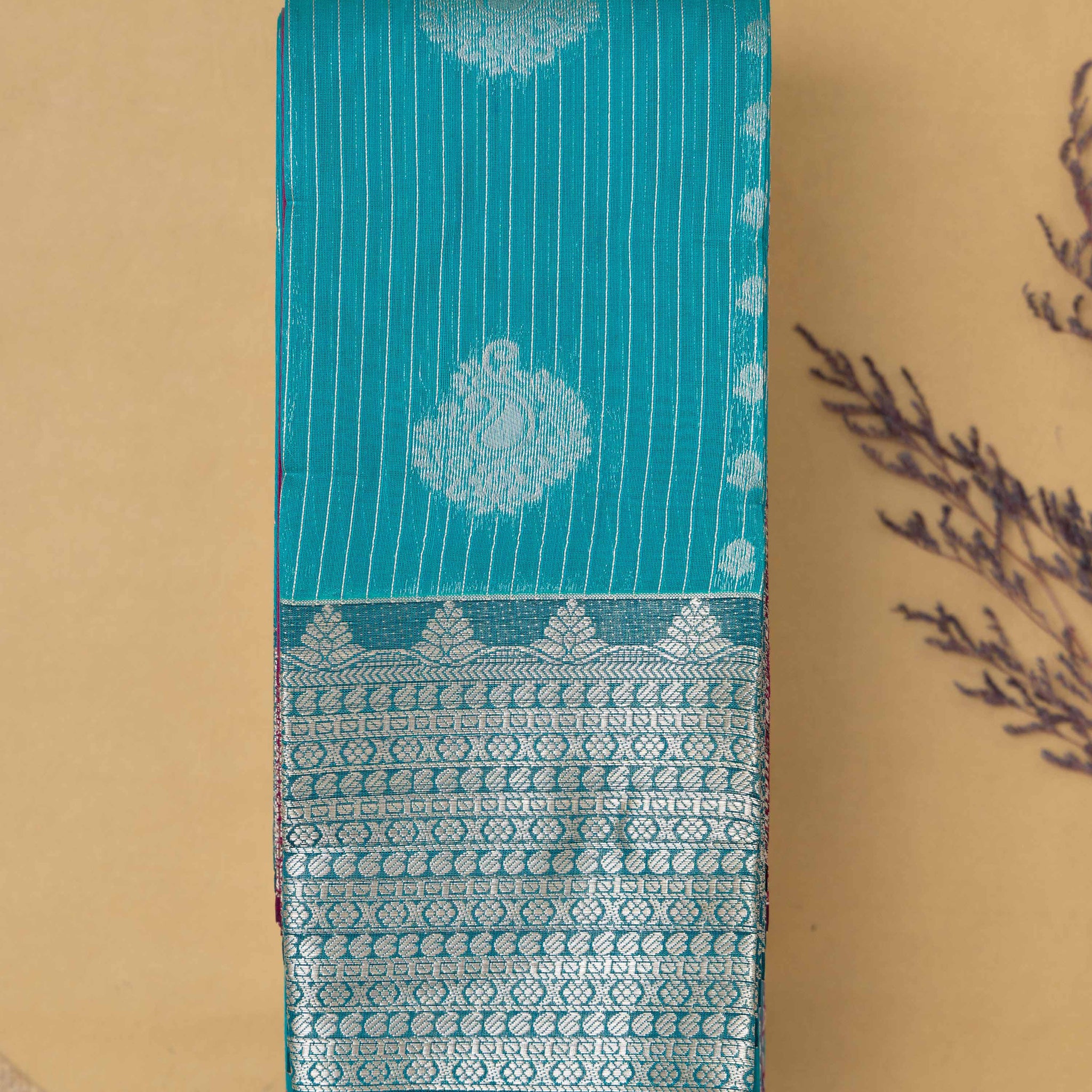 Exquisite Silk Cotton Saree With Striped Design - Blue