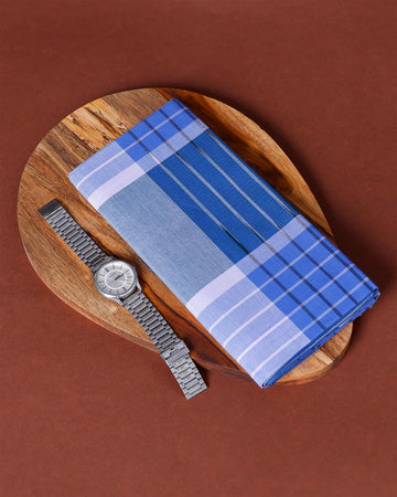 Sangu Brand Men's Premium Cotton Stripes Lungi Stitched - Blue