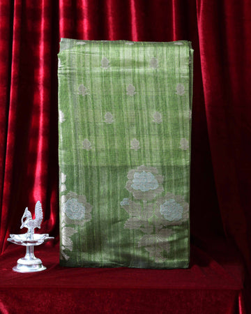 Elegance in Floral Print Semi Silk Saree - Green
