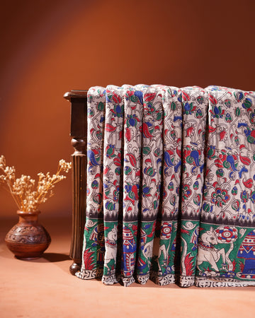 Cotton Kalamkari Printed Saree - Sandal