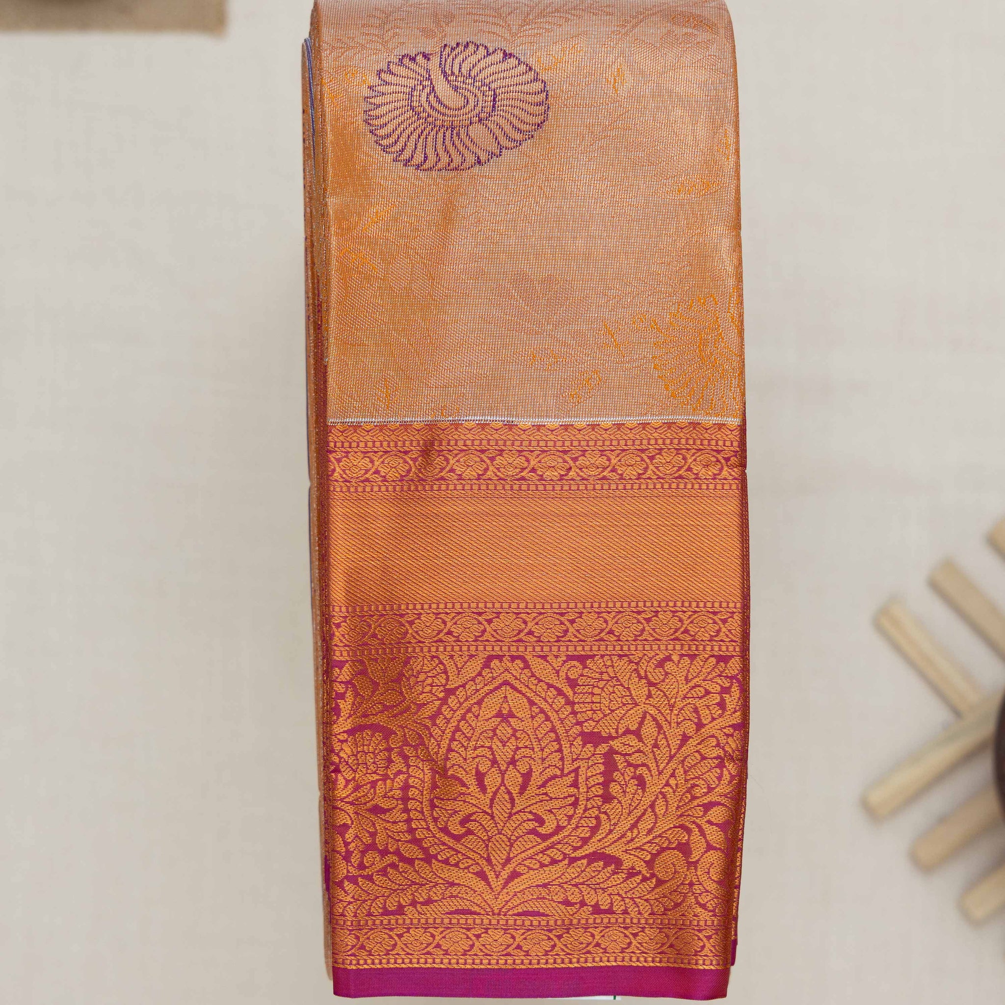 Copper Printed Kanchipuram Tissue Saree